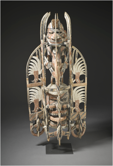 'Manua Mask', Papua New Guinea. c. 1890. 37” x 18” x 10”. Wood, sea sponge, snail apercula, pigment. Los Angeles County Museum of Art